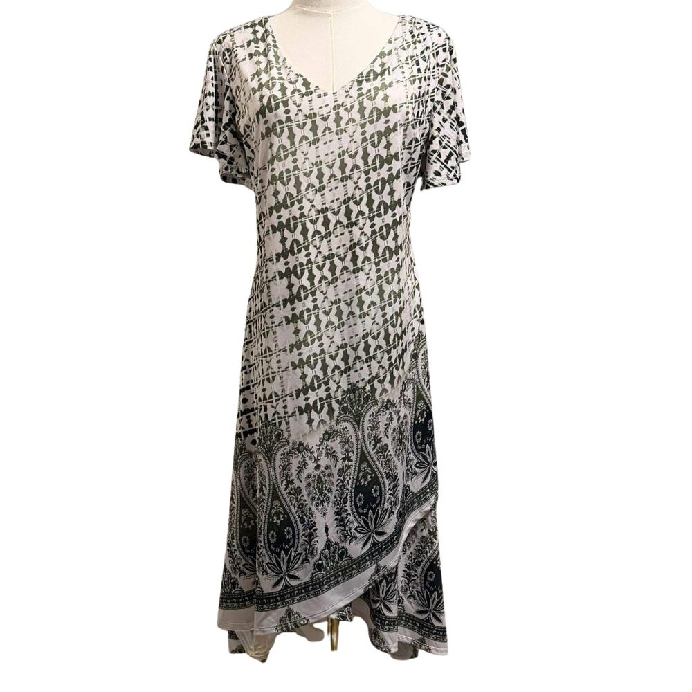 One World Live & Let Live Boho Faux Wrap Flutter Sleeve Dress PL / Petite Large